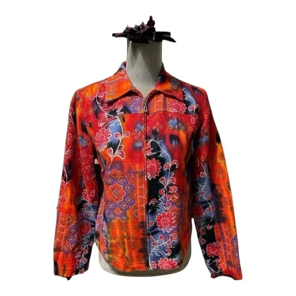 Coldwater Creek XS Southwestern Aztec Floral Zip Jacket Boho Western
